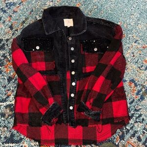 Red and Black Plaid Top with Sequins